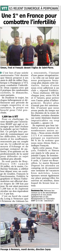 Article dans "L'Eclaireur du Gâtinais" - Edition du 06/08/2014 
